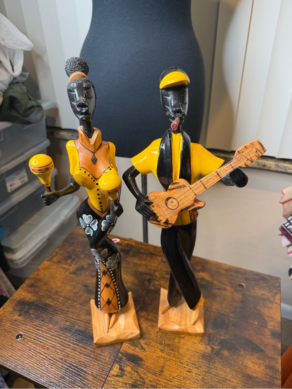Carribean Handcrafted Yellow & Black Musician Figurine Set - Decorative Home